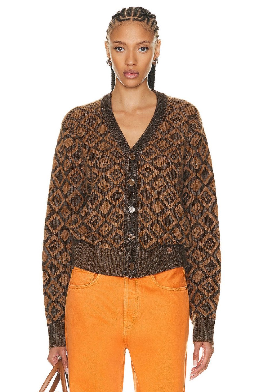 Women Acne Studios Sweaters & Knits | Knit Cardigan Toffee Brown & Black