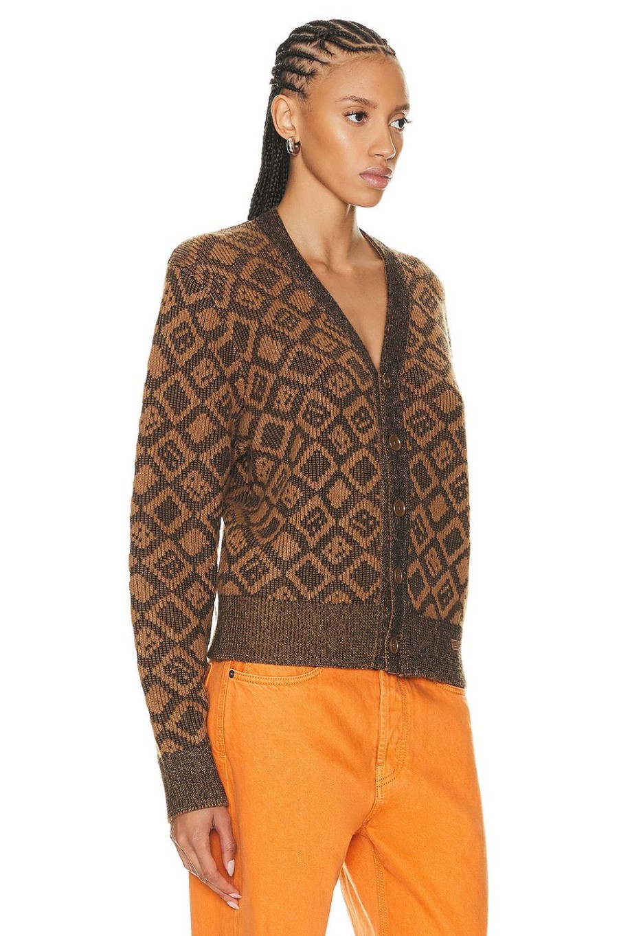 Women Acne Studios Sweaters & Knits | Knit Cardigan Toffee Brown & Black