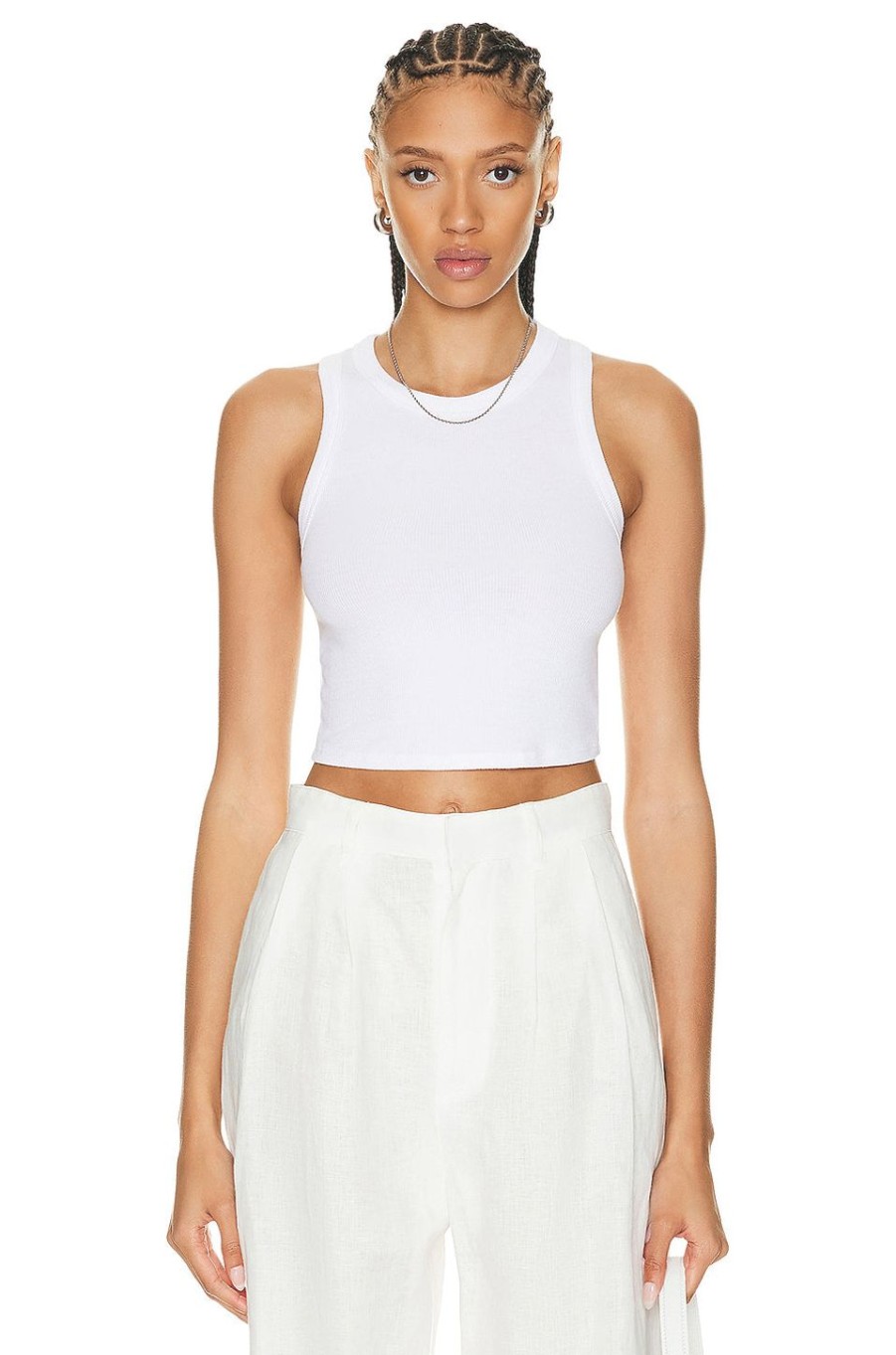 Women Enza Costa Tops | Stretch Silk Knit Cropped Bold Sheath Tank Top White