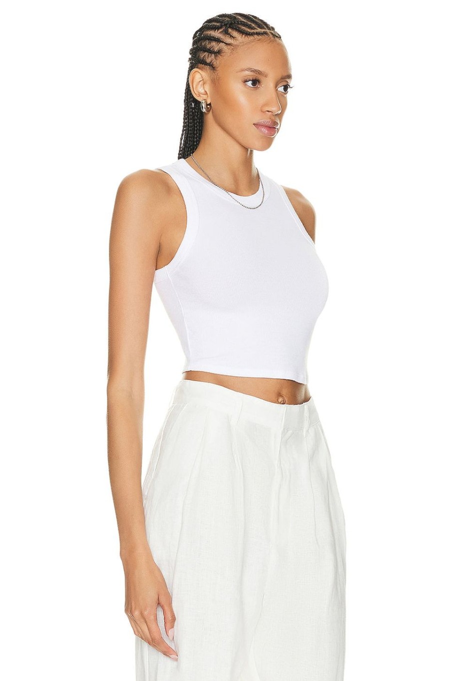 Women Enza Costa Tops | Stretch Silk Knit Cropped Bold Sheath Tank Top White