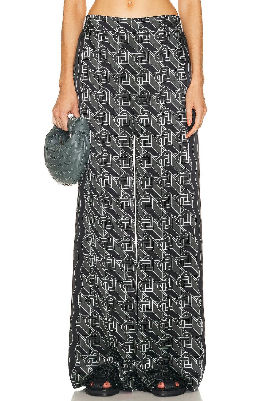 Women Casablanca Pants | Printed Wide Leg Trouser Heart Monogramme Black