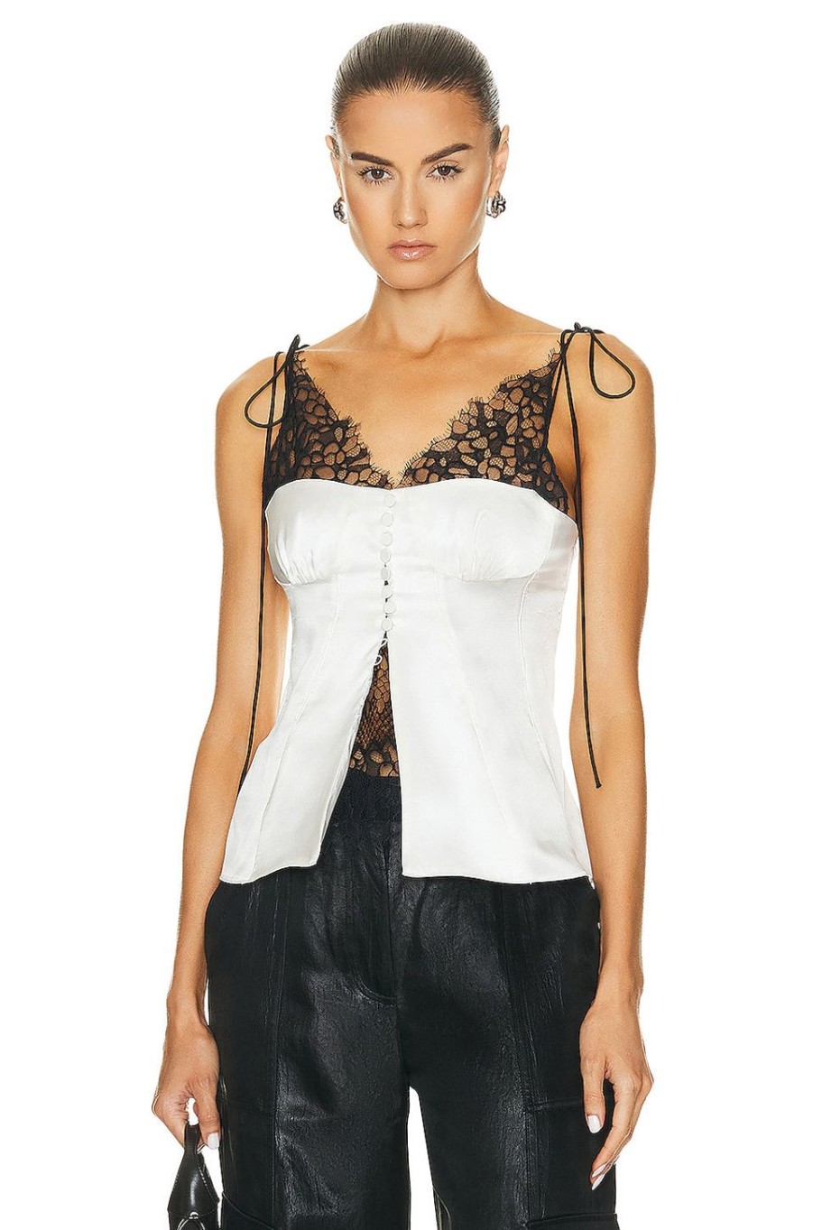 Women SIMKHAI Tops | Hyla Lace Combo Camisole Top Ivory