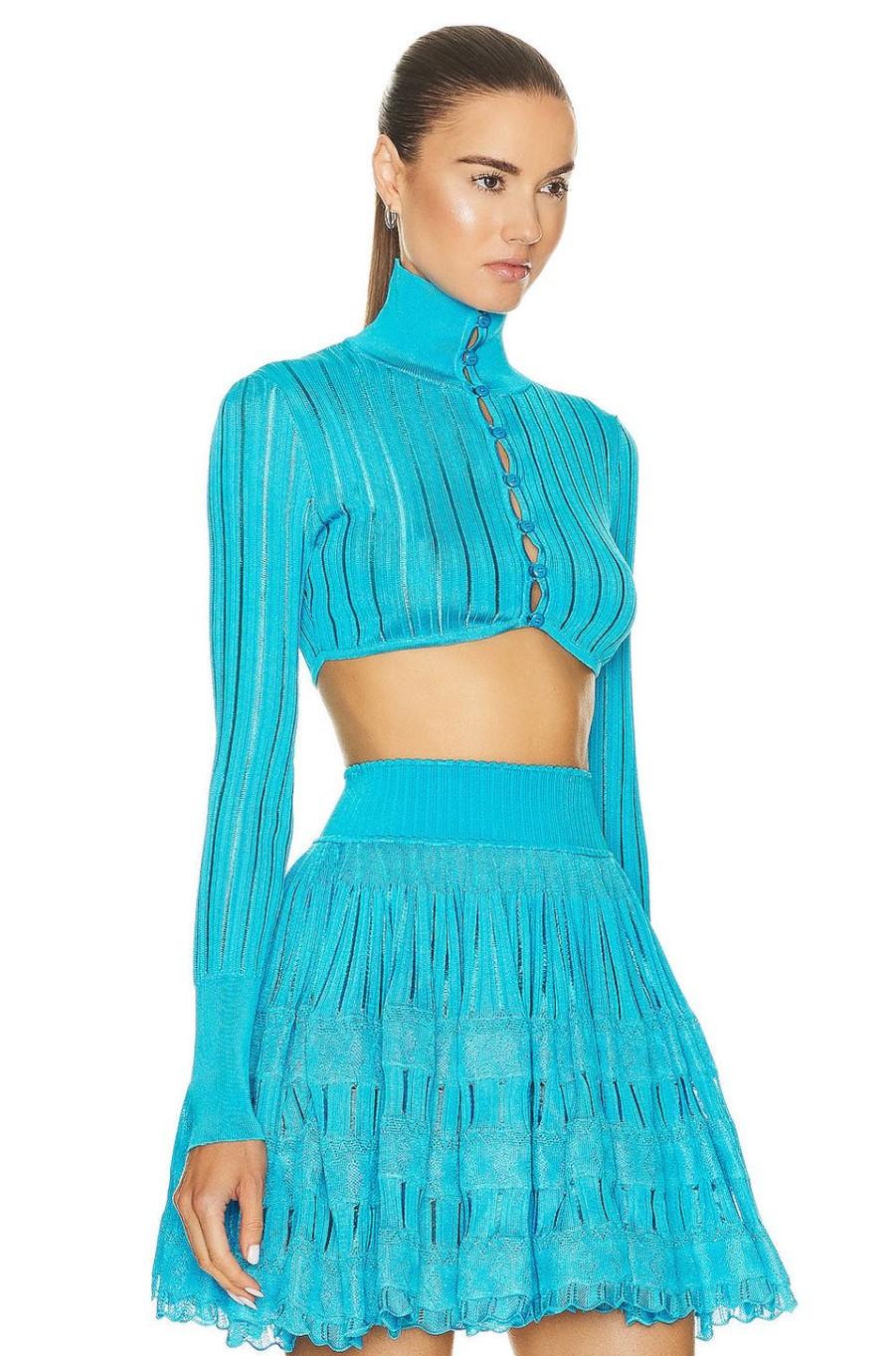 Women ALAÏA Sweaters & Knits | Crinoline Cardigan Top Turquoise