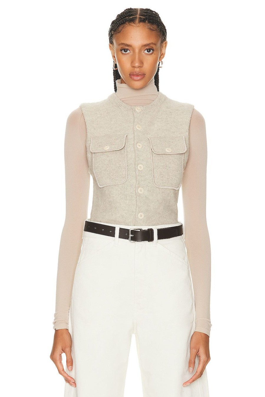 Women Lemaire Sweaters & Knits | Sleeveless Fitted Cardigan Chalk