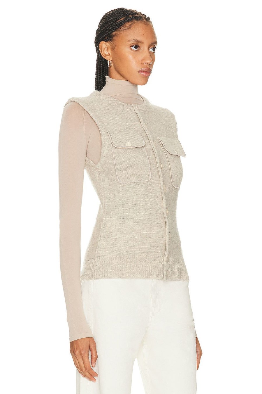 Women Lemaire Sweaters & Knits | Sleeveless Fitted Cardigan Chalk