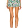 Women Ganni Shorts | Light Cotton Short Floral Azure Blue