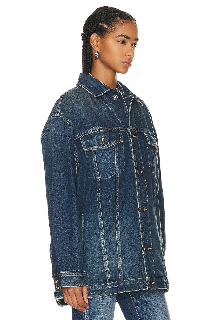 Women NILI LOTAN Jackets & Coats | Adam Oversized Denim Jacket Simon Wash