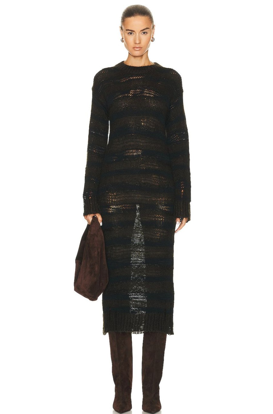 Women Acne Studios Dresses | Long Sleeve Dress Warm Charcoal Grey & Black