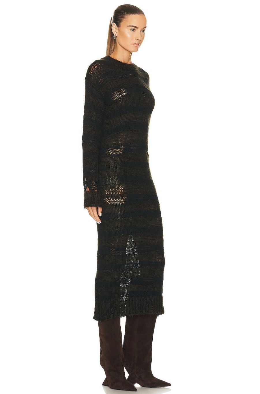 Women Acne Studios Dresses | Long Sleeve Dress Warm Charcoal Grey & Black