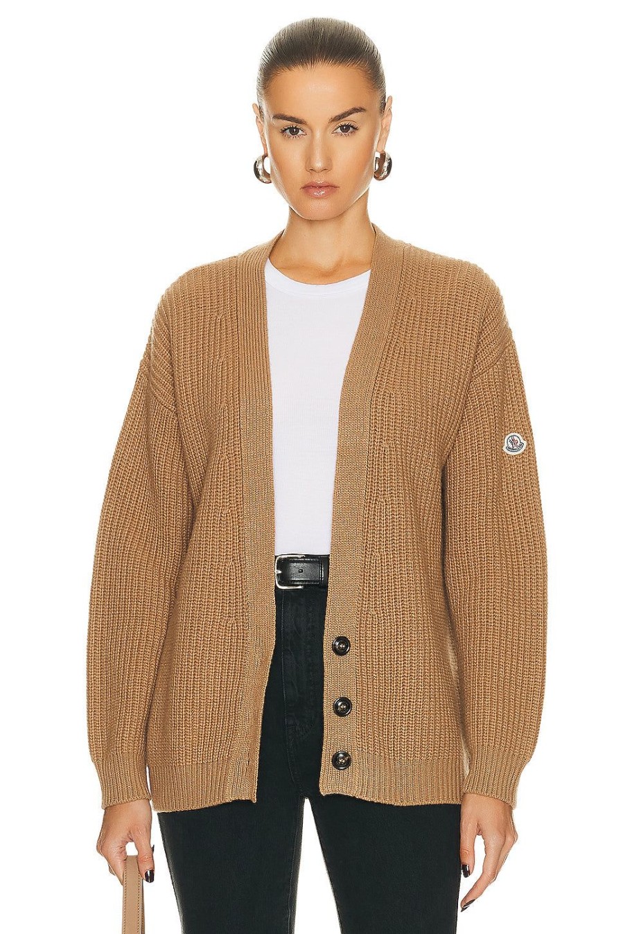 Women Moncler Sweaters & Knits | Long Sleeve Cardigan Camel