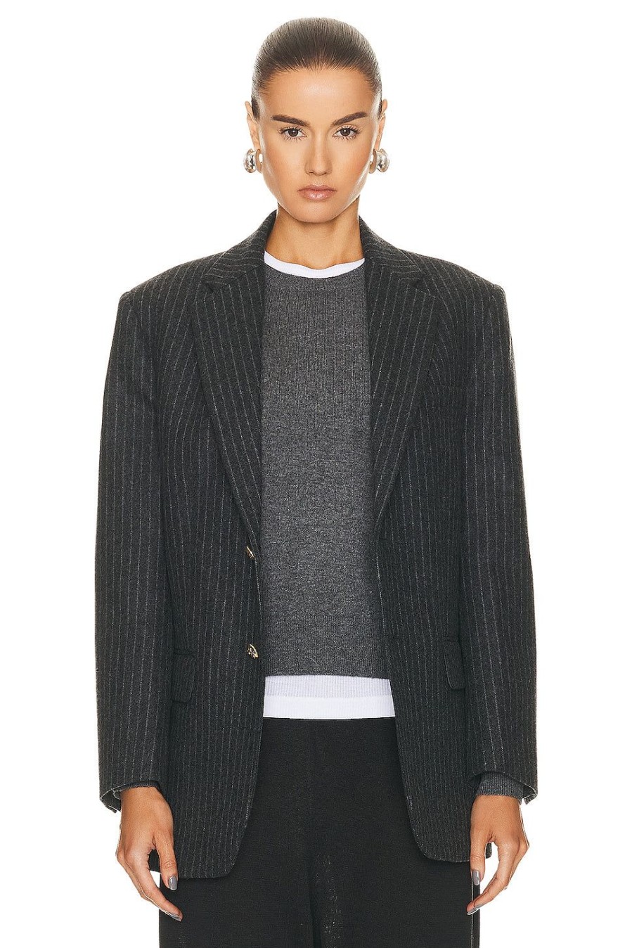 Women NILI LOTAN Jackets & Coats | Boyfriend Jacket Grey Melange Pinstripe