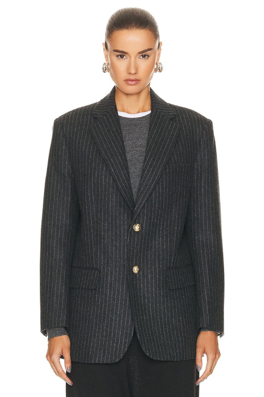 Women NILI LOTAN Jackets & Coats | Boyfriend Jacket Grey Melange Pinstripe