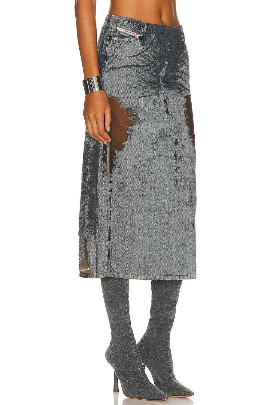 Women Diesel Skirts | Low Rise Midi Skirt Grey