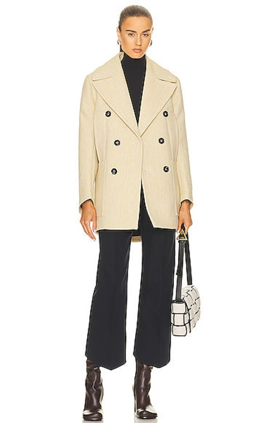 Women Bottega Veneta Jackets & Coats | Structured Coat Oatmeal Melange