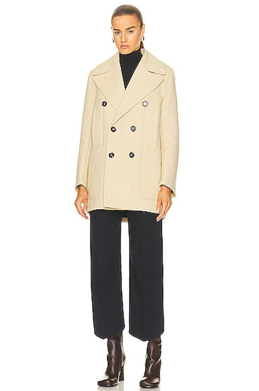 Women Bottega Veneta Jackets & Coats | Structured Coat Oatmeal Melange