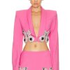 Women AREA Jackets & Coats | Embroidered Butterfly Cropped Blazer In Carmine Pink Carmine Rose