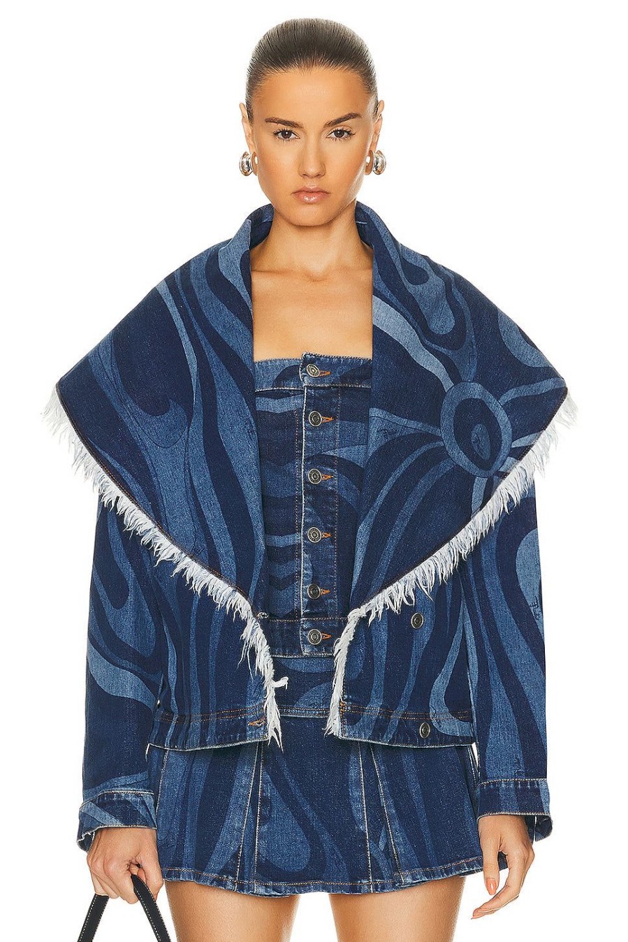 Women Emilio Pucci Jackets & Coats | Denim Cape Blue & Celeste