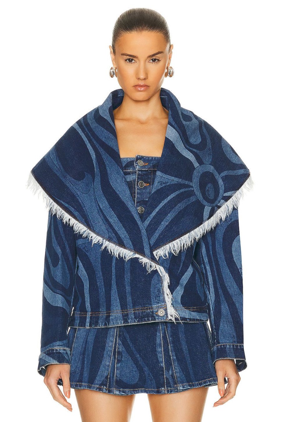 Women Emilio Pucci Jackets & Coats | Denim Cape Blue & Celeste