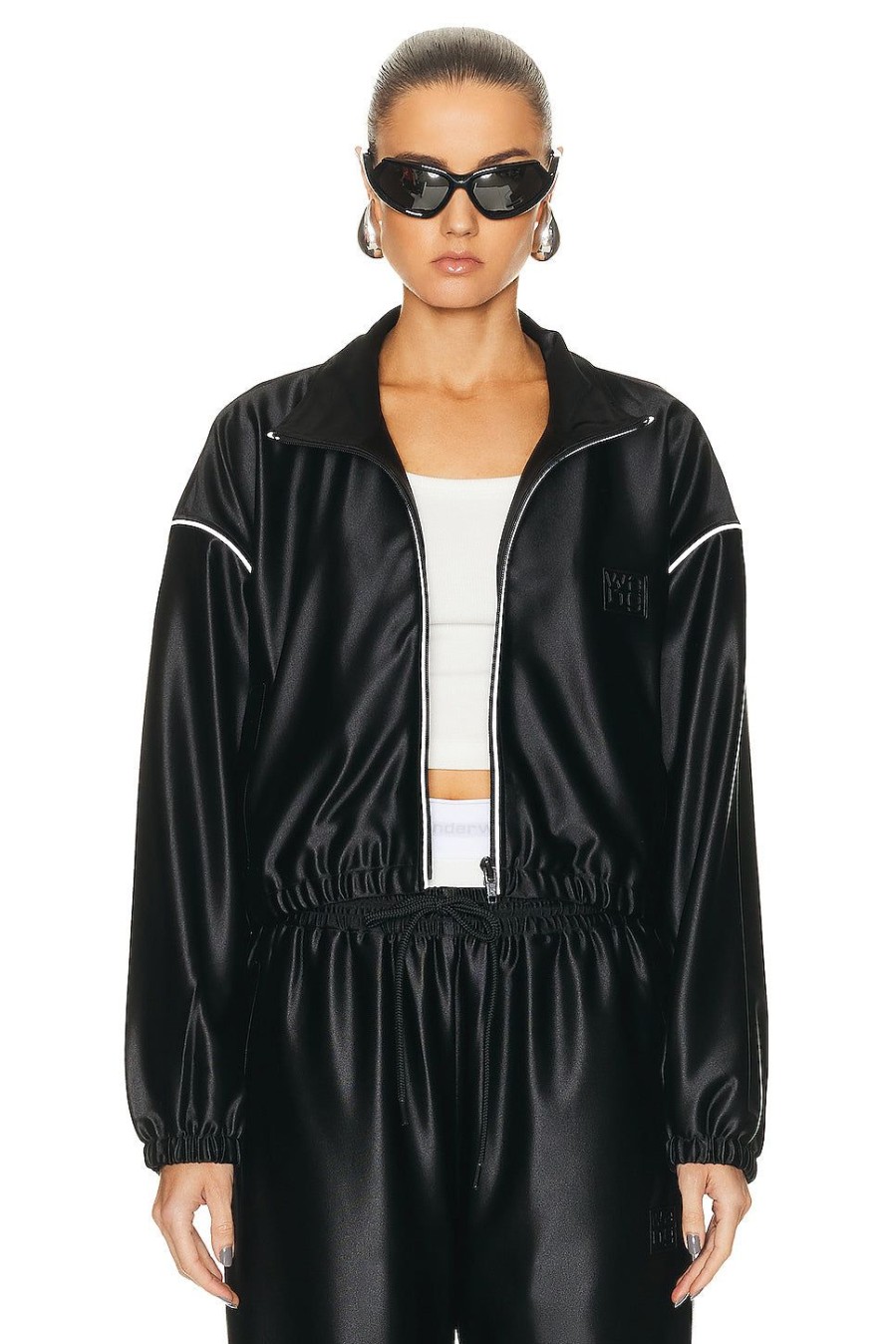 Women Alexander Wang Jackets & Coats | Cropped Track Jacket Black