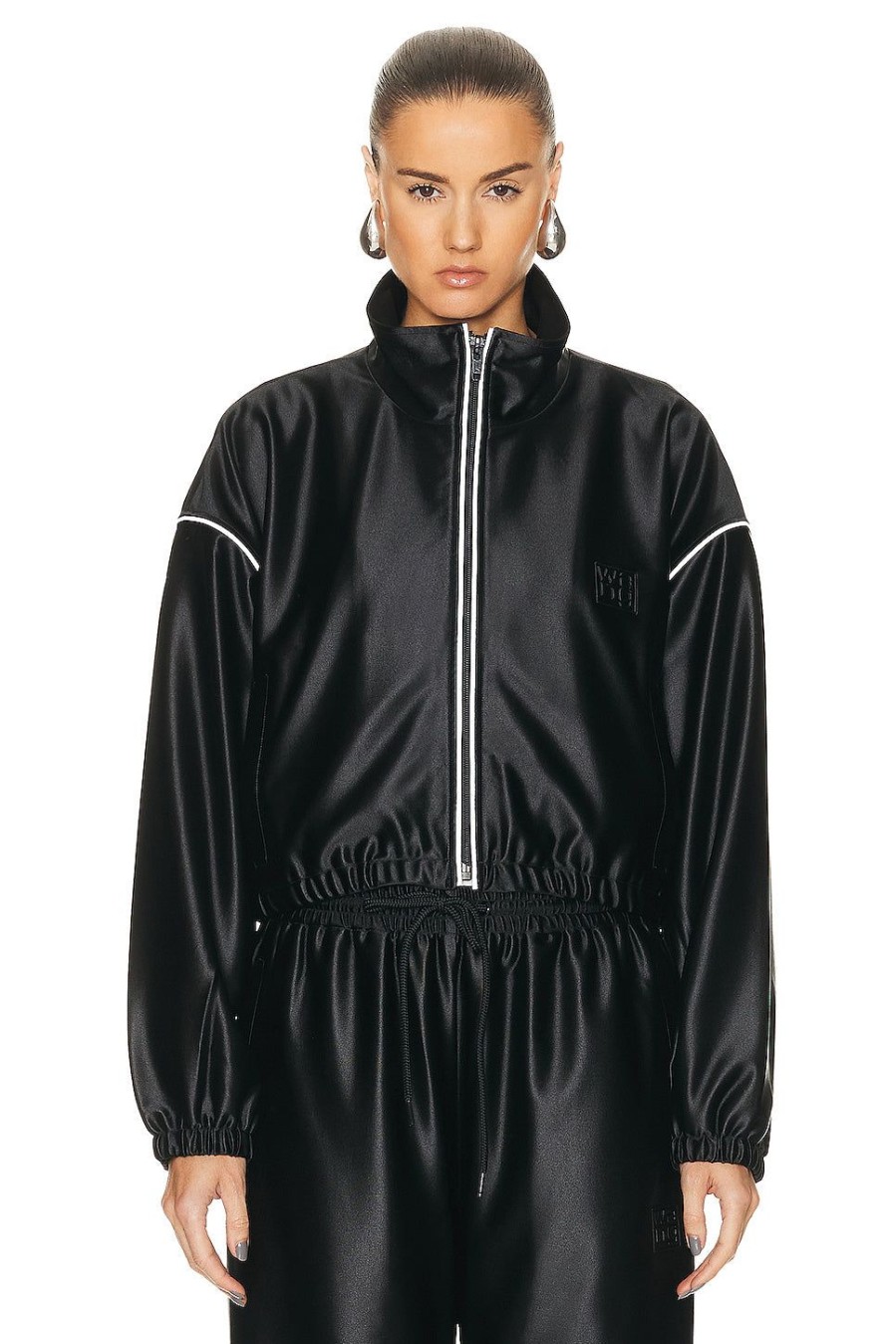 Women Alexander Wang Jackets & Coats | Cropped Track Jacket Black