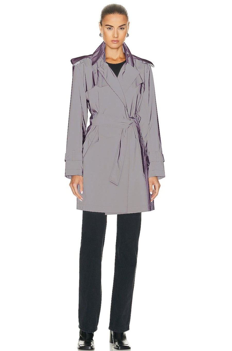 Women Norma Kamali Jackets & Coats | Double Breasted Trench Mini Grey