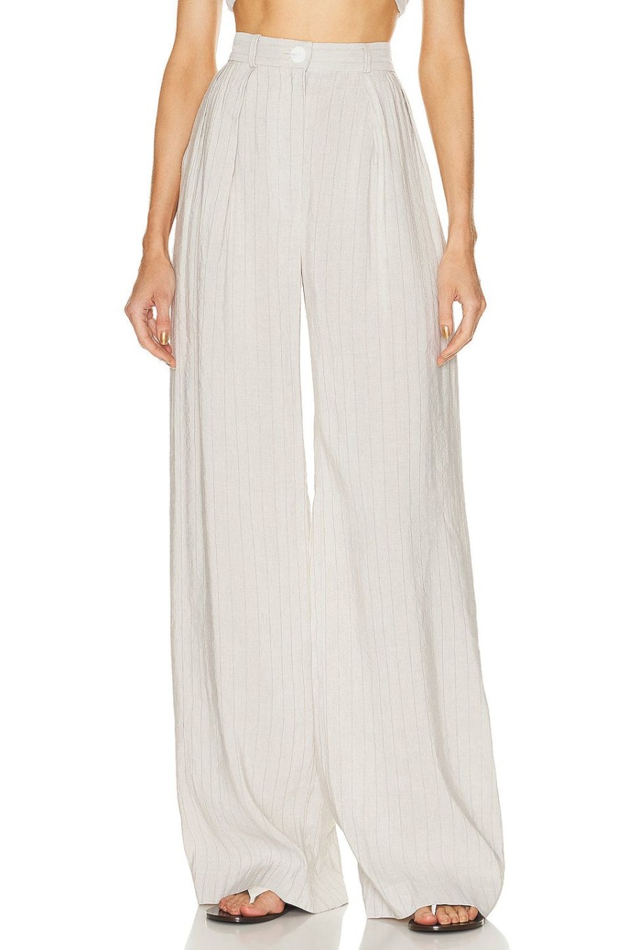 Women MATTHEW BRUCH Pants | Button Pleated Trouser Oatmeal