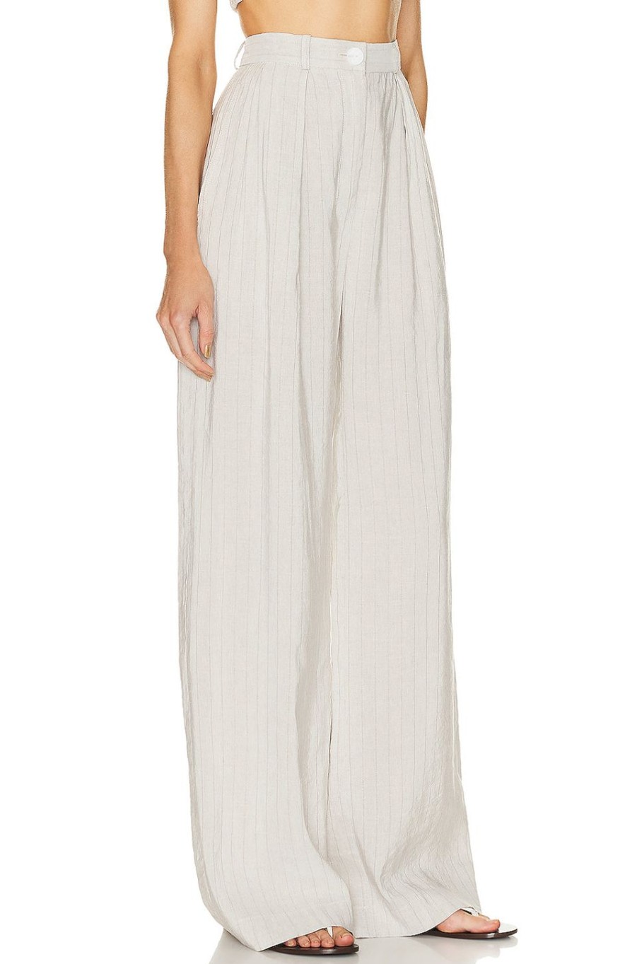 Women MATTHEW BRUCH Pants | Button Pleated Trouser Oatmeal