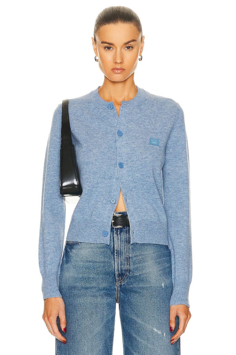 Women Acne Studios Sweaters & Knits | Face Regular Cardigan Steel Blue Melange