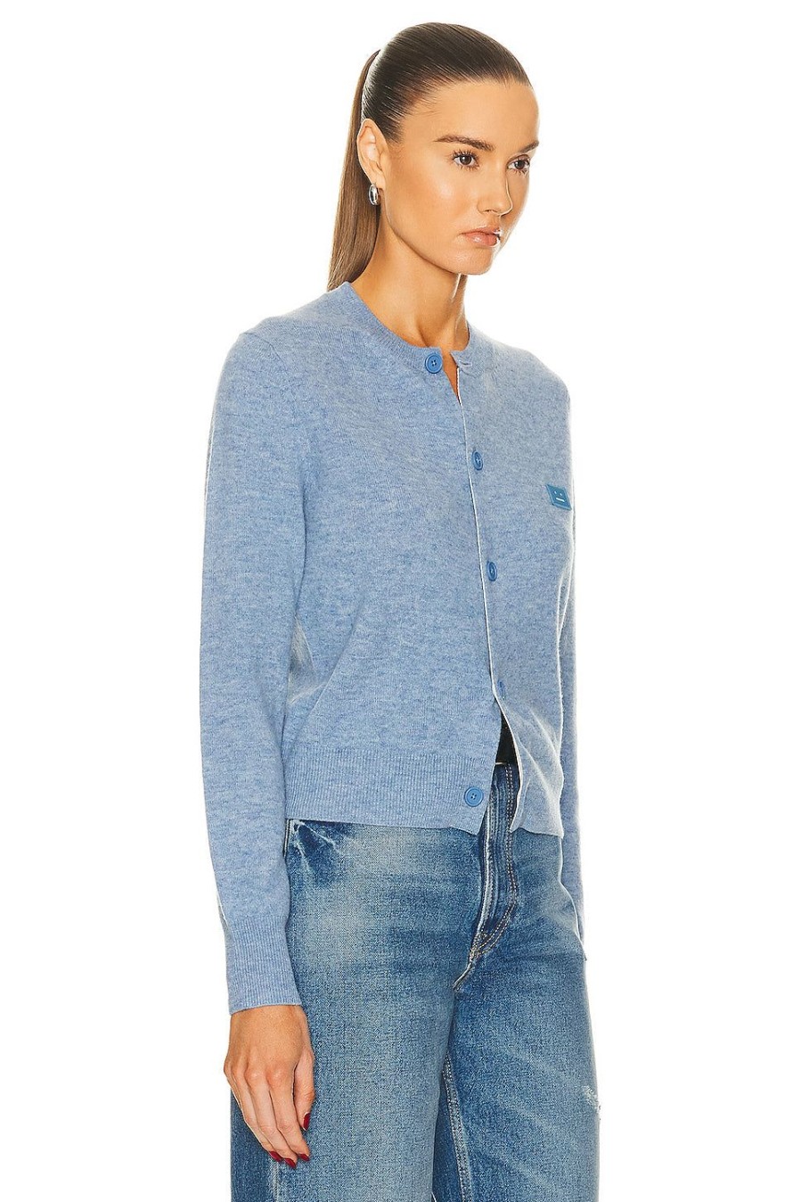 Women Acne Studios Sweaters & Knits | Face Regular Cardigan Steel Blue Melange