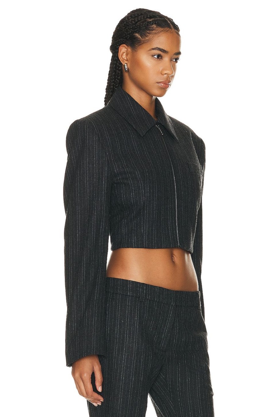 Women Acne Studios Jackets & Coats | Crop Jacket Charcoal Grey