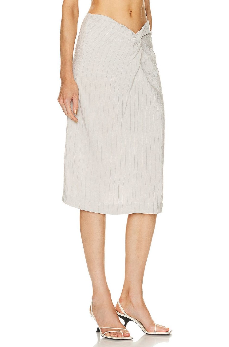 Women MATTHEW BRUCH Skirts | Twist Midi Skirt Oatmeal Stripe