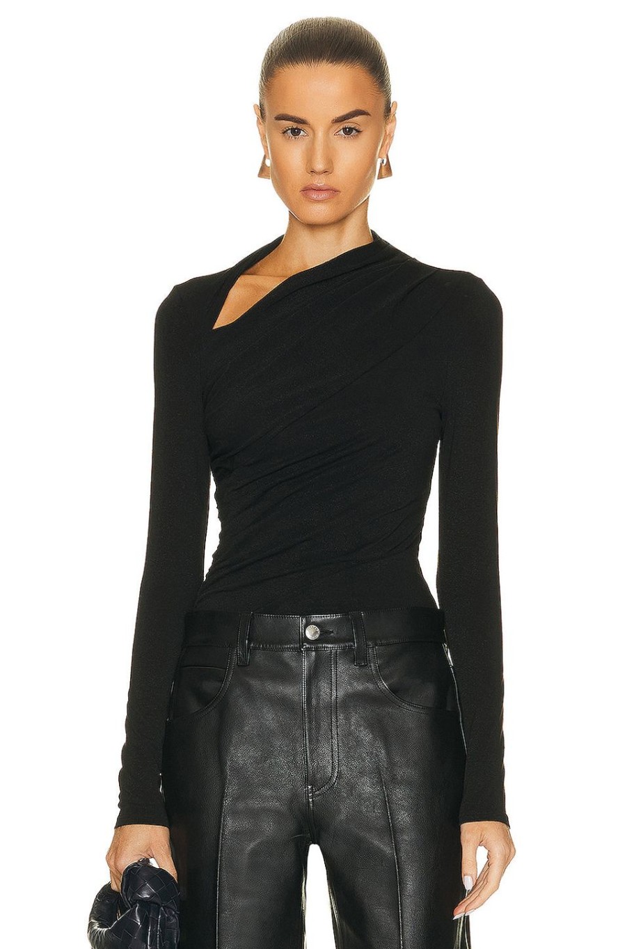 Women Enza Costa Tops | Lurex Jersey Long Sleeve Slash Top Black