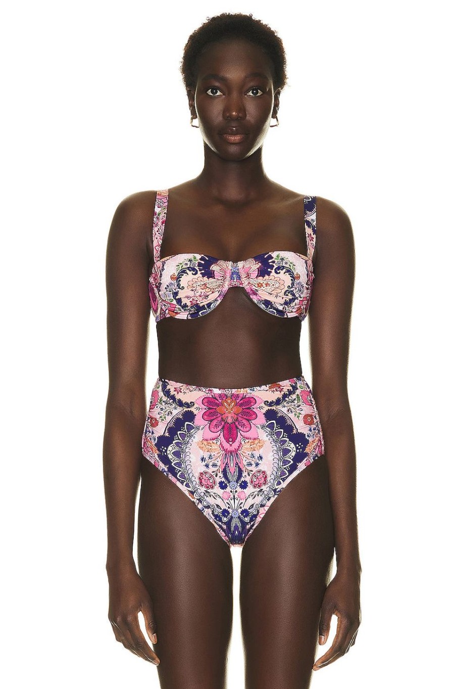 Women Zimmermann Tops | Laurel Ruched Underwire Bra Bikini Top Navy Baroque Floral