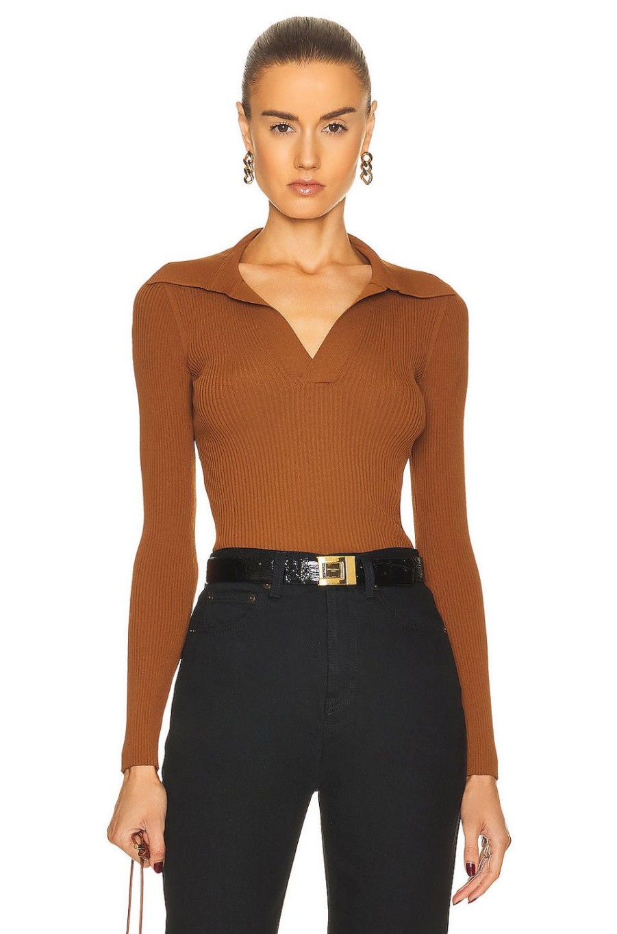 Women Saint Laurent Sweaters & Knits | V-Neck Sweater Caramel