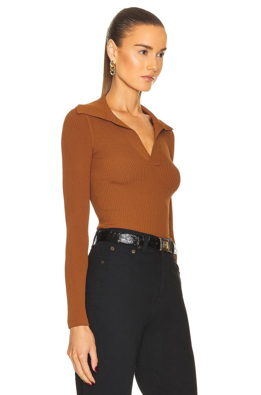 Women Saint Laurent Sweaters & Knits | V-Neck Sweater Caramel