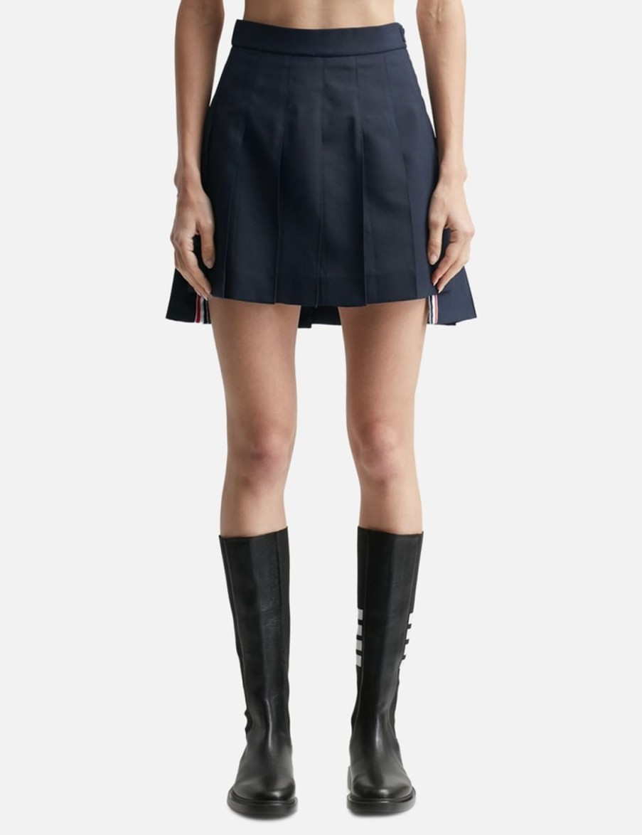 Women Thom Browne Skirts | School Uniform Plain Weave Thigh Length Dropped Back Pleated Skirt Navy