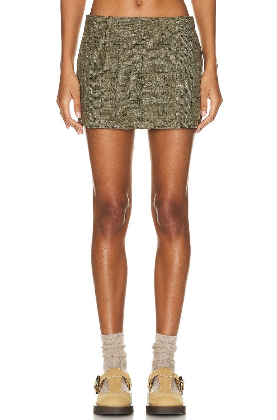 Women Mimchik Skirts | Wool Mini Skirt Olive Check