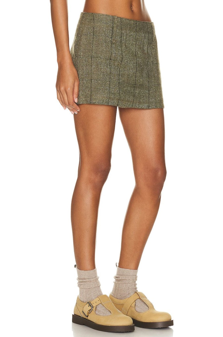 Women Mimchik Skirts | Wool Mini Skirt Olive Check