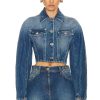 Women VERSACE Jackets & Coats | Cropped Denim Jacket Medium Blue