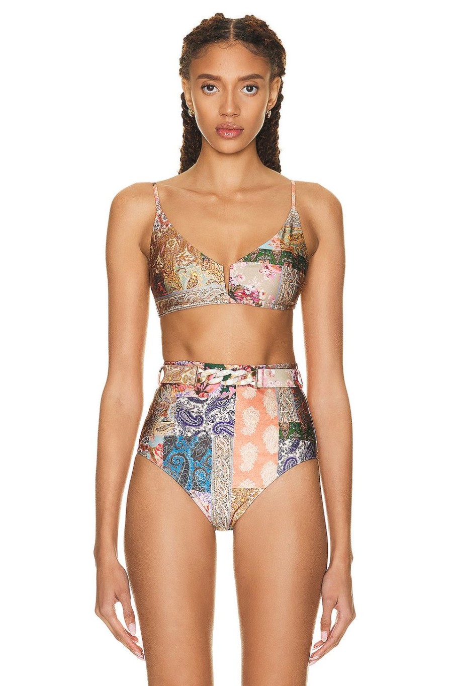 Women Zimmermann Tops | Devi Plunge V Wire Bra Bikini Top Patch Paisley