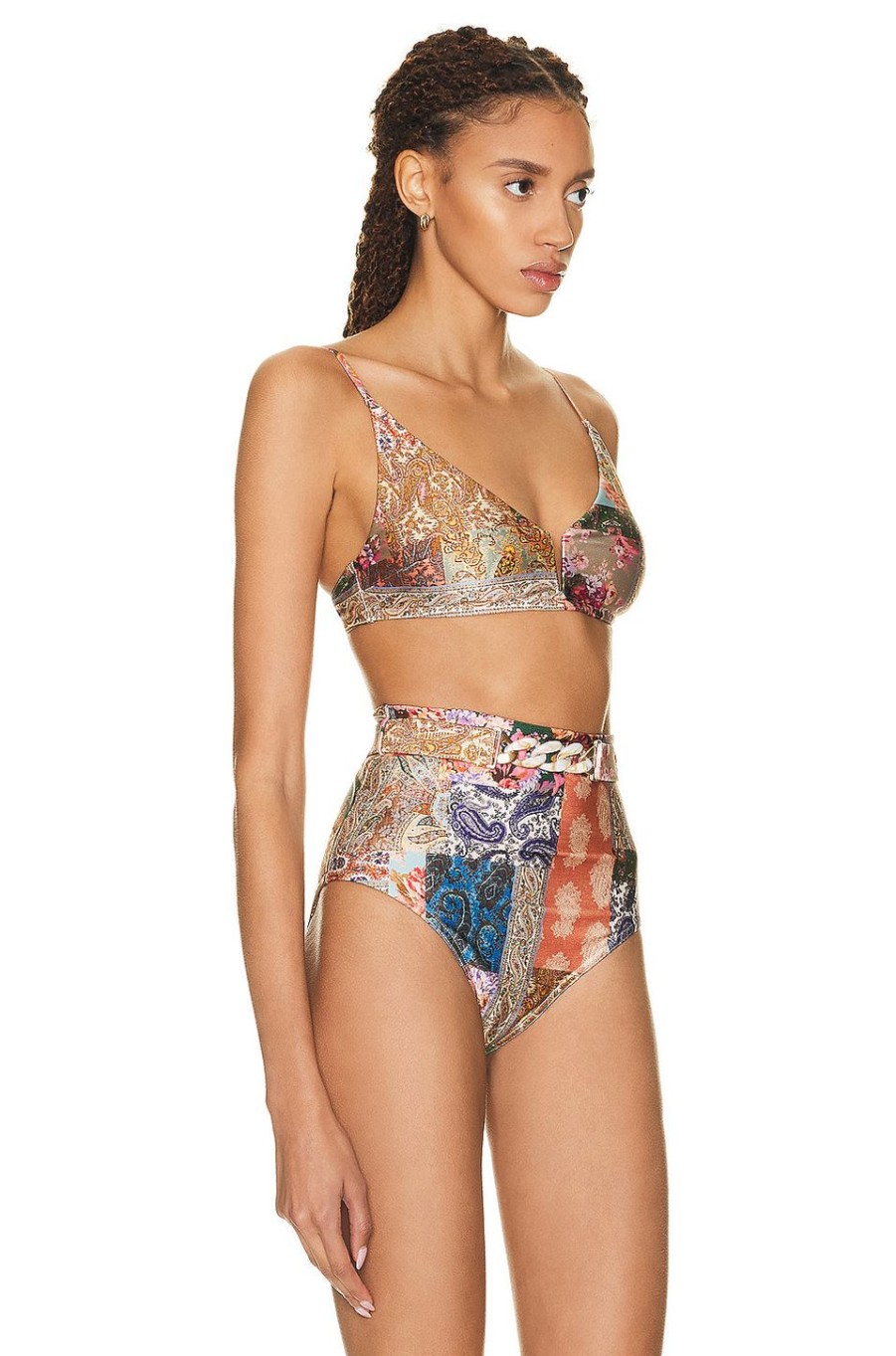 Women Zimmermann Tops | Devi Plunge V Wire Bra Bikini Top Patch Paisley