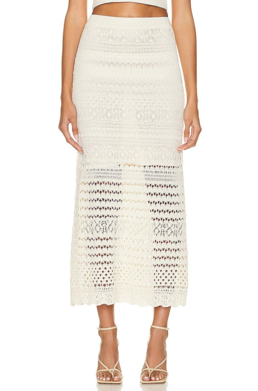 Women SIMKHAI Skirts | Alita Macrame Mixed Stitch Maxi Skirt Cream