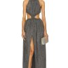 Women AREA Dresses | Crystal Embellished Cutout Halter Gown Charcoal