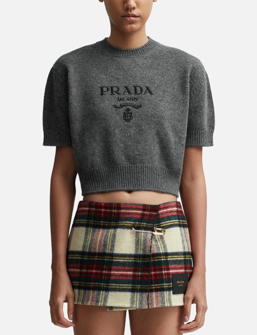 Women Prada Sweaters & Knits | Short-Sleeved Sweater Grey