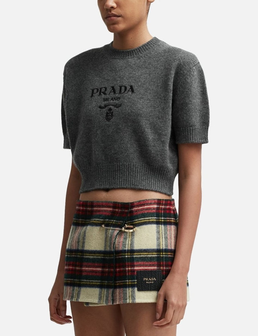 Women Prada Sweaters & Knits | Short-Sleeved Sweater Grey