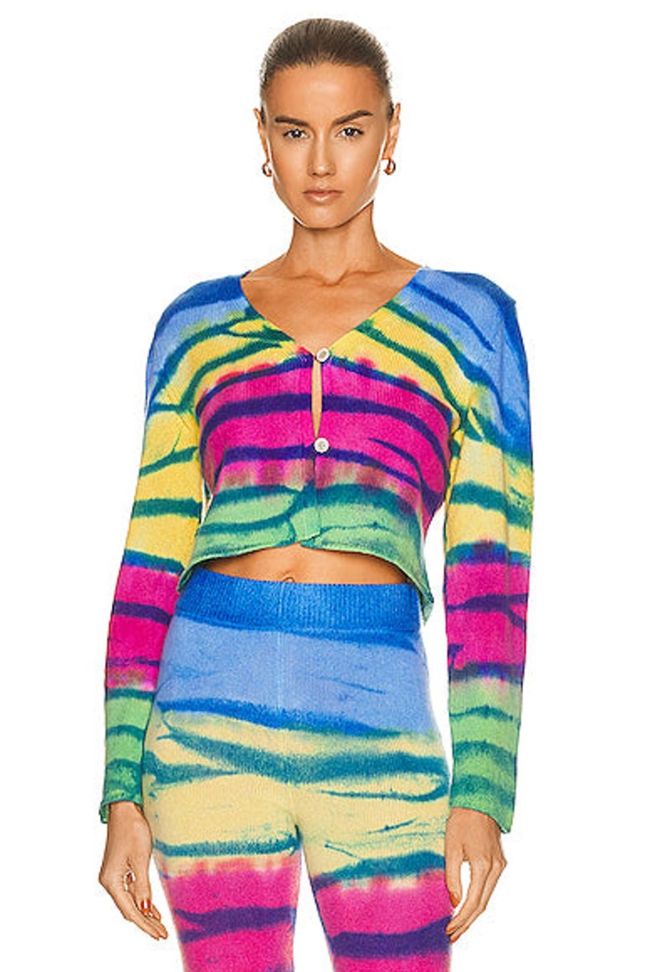 Women The Elder Statesman Sweaters & Knits | Cashmere Frank Stripe Mini Cardigan Multicolor