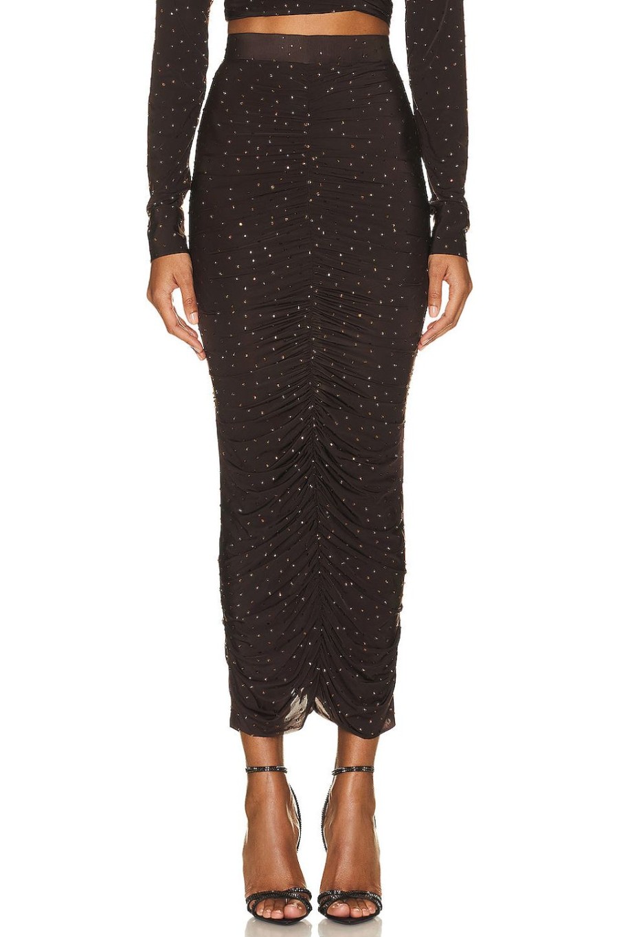 Women Alex Perry Skirts | Crystal Haisley Ruched Skirt Brown