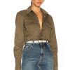 Women Saint Laurent Tops | Classic Western Shirt Khaki Stonewash