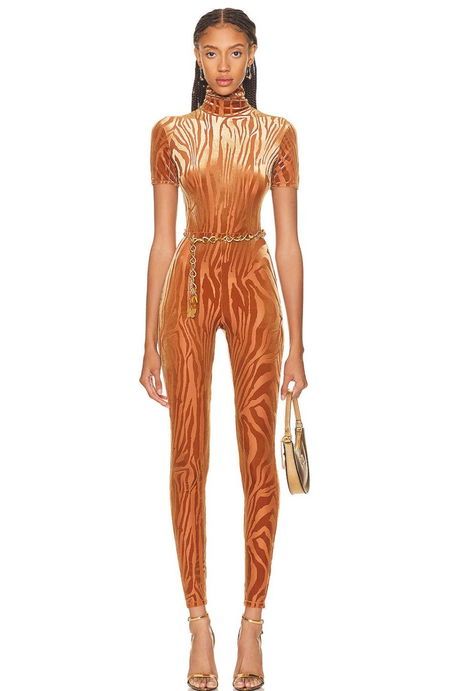 Women Alex Perry Jumpsuits & Rompers | Benton Burnout Turtleneck Catsuit Brown