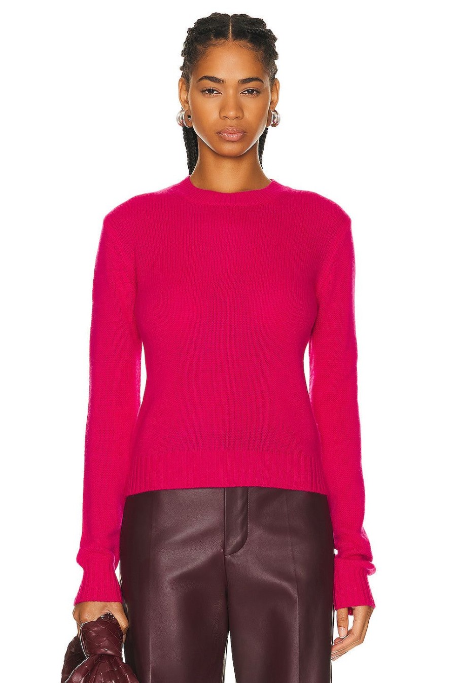 Women Enza Costa Sweaters & Knits | Pure Cashmere Crewneck Sweater Fuchsia